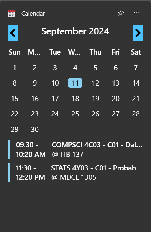 Calendar Widget Screenshot