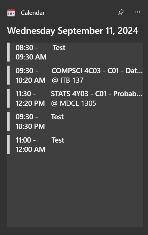 Calendar Widget Screenshot